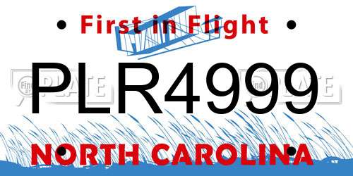 PLR4999 North Carolina License Plate