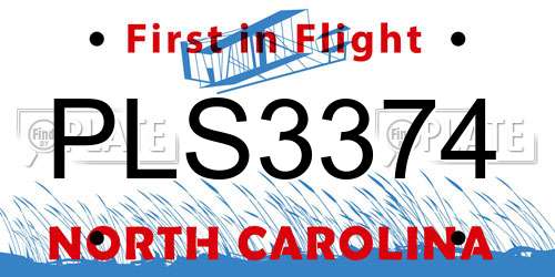 PLS3374 North Carolina License Plate