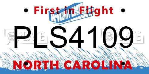 PLS4109 North Carolina License Plate