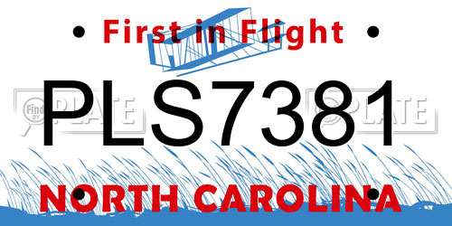 PLS7381 North Carolina License Plate