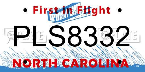 PLS8332 North Carolina License Plate