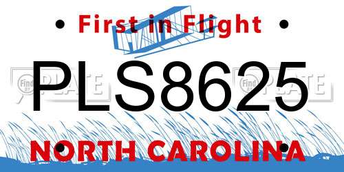 PLS8625 North Carolina License Plate