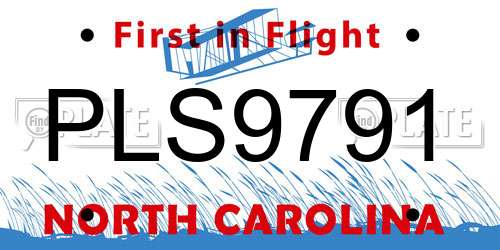 PLS9791 North Carolina License Plate