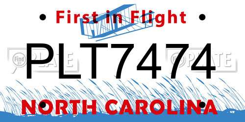 PLT7474 North Carolina License Plate