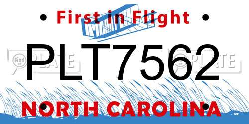 PLT7562 North Carolina License Plate