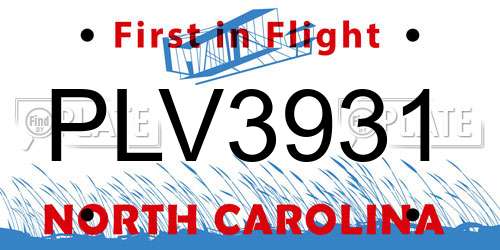 PLV3931 North Carolina License Plate