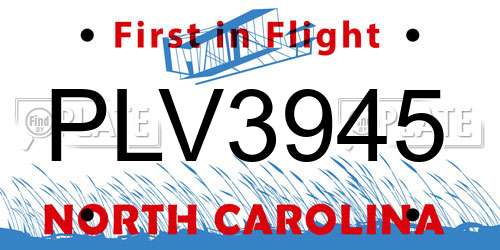 PLV3945 North Carolina License Plate