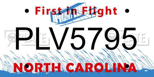 PLV5795 North Carolina License Plate