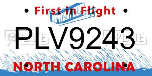 PLV9243 North Carolina License Plate