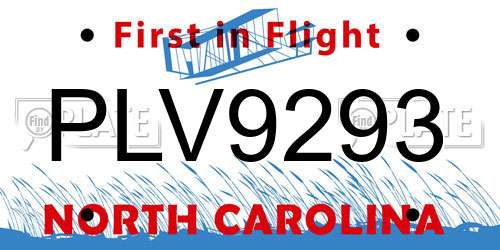 PLV9293 North Carolina License Plate