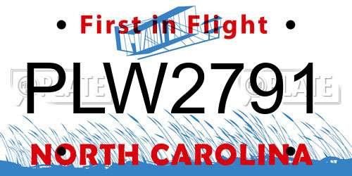 PLW2791 North Carolina License Plate