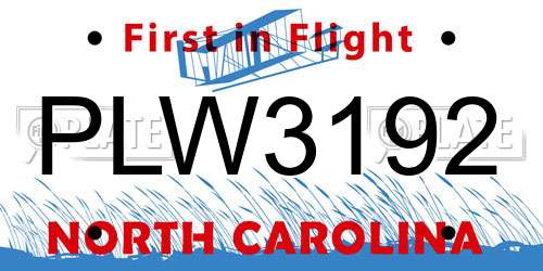 PLW3192 North Carolina License Plate