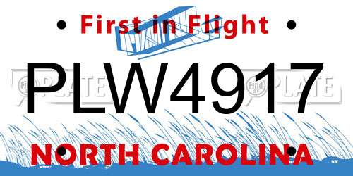 PLW4917 North Carolina License Plate