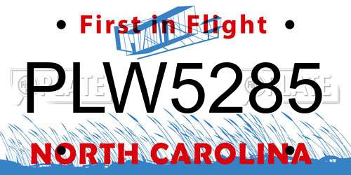 PLW5285 North Carolina License Plate