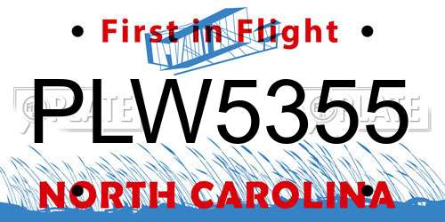 PLW5355 North Carolina License Plate