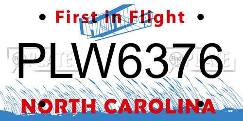PLW6376 North Carolina License Plate