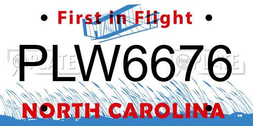 PLW6676 North Carolina License Plate