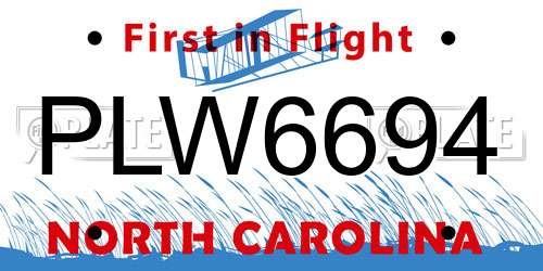 PLW6694 North Carolina License Plate