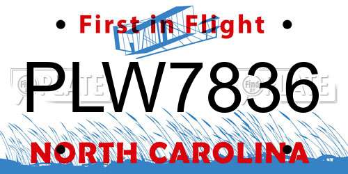 PLW7836 North Carolina License Plate