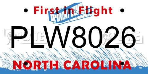 PLW8026 North Carolina License Plate