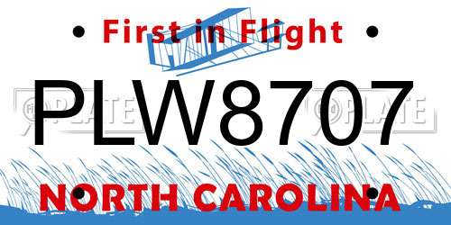 PLW8707 North Carolina License Plate
