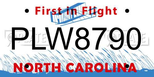 PLW8790 North Carolina License Plate