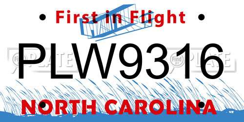 PLW9316 North Carolina License Plate