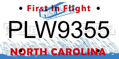 PLW9355 North Carolina License Plate