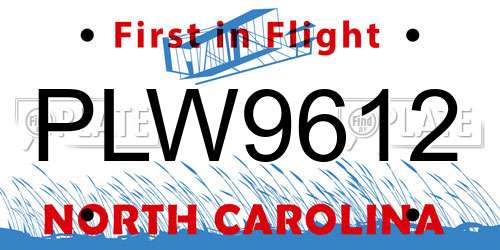 PLW9612 North Carolina License Plate