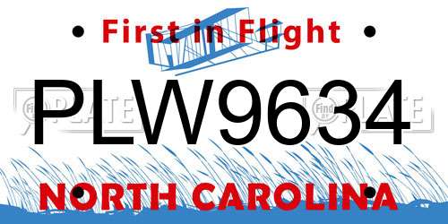 PLW9634 North Carolina License Plate