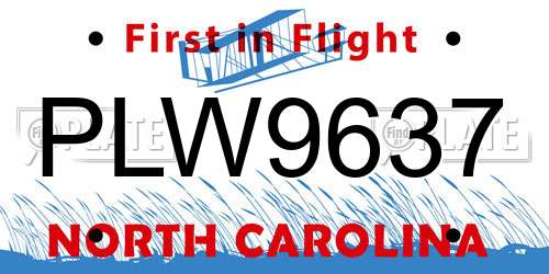 PLW9637 North Carolina License Plate