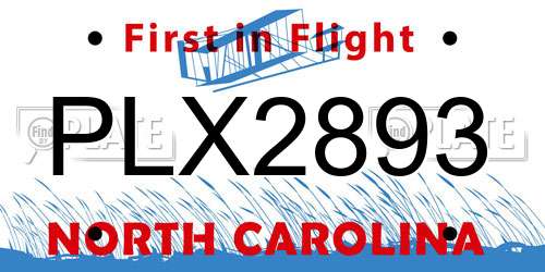 PLX2893 North Carolina License Plate