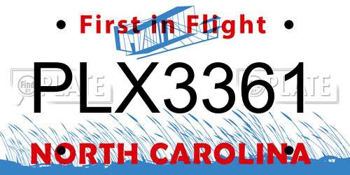 PLX3361 North Carolina License Plate