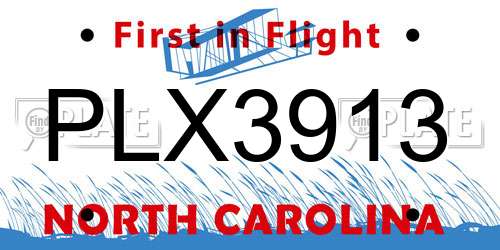 PLX3913 North Carolina License Plate