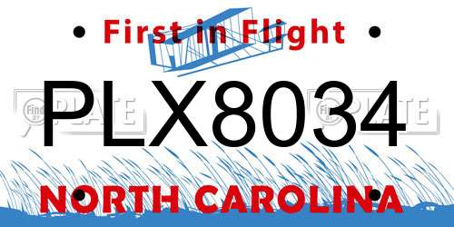 PLX8034 North Carolina License Plate