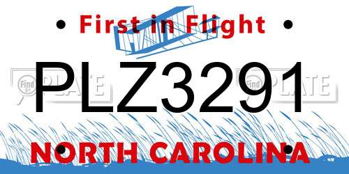 PLZ3291 North Carolina License Plate