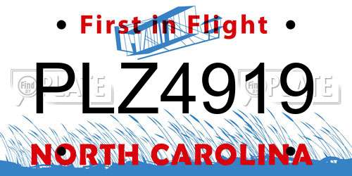 PLZ4919 North Carolina License Plate