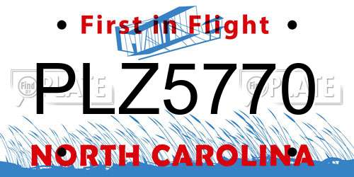 PLZ5770 North Carolina License Plate