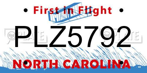 PLZ5792 North Carolina License Plate