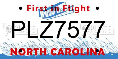 PLZ7577 North Carolina License Plate