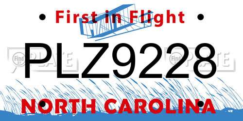 PLZ9228 North Carolina License Plate