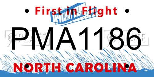 PMA1186 North Carolina License Plate