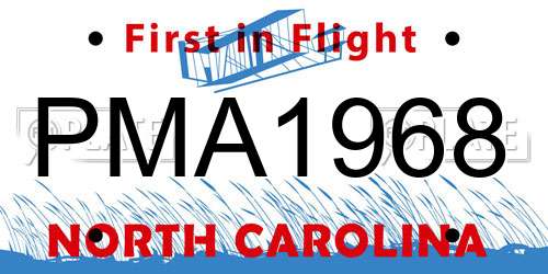 PMA1968 North Carolina License Plate