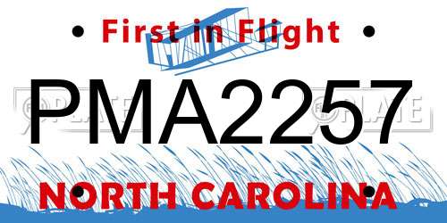 PMA2257 North Carolina License Plate
