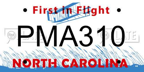 PMA310 North Carolina License Plate