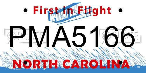 PMA5166 North Carolina License Plate