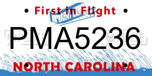 PMA5236 North Carolina License Plate