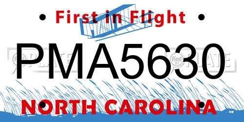 PMA5630 North Carolina License Plate