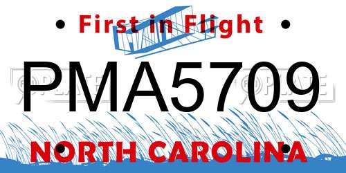 PMA5709 North Carolina License Plate