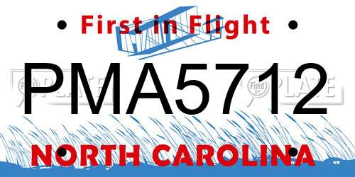 PMA5712 North Carolina License Plate